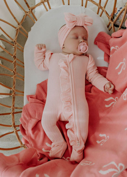 Confetti Kidz - Reversible Knit Blanket Pink Bows