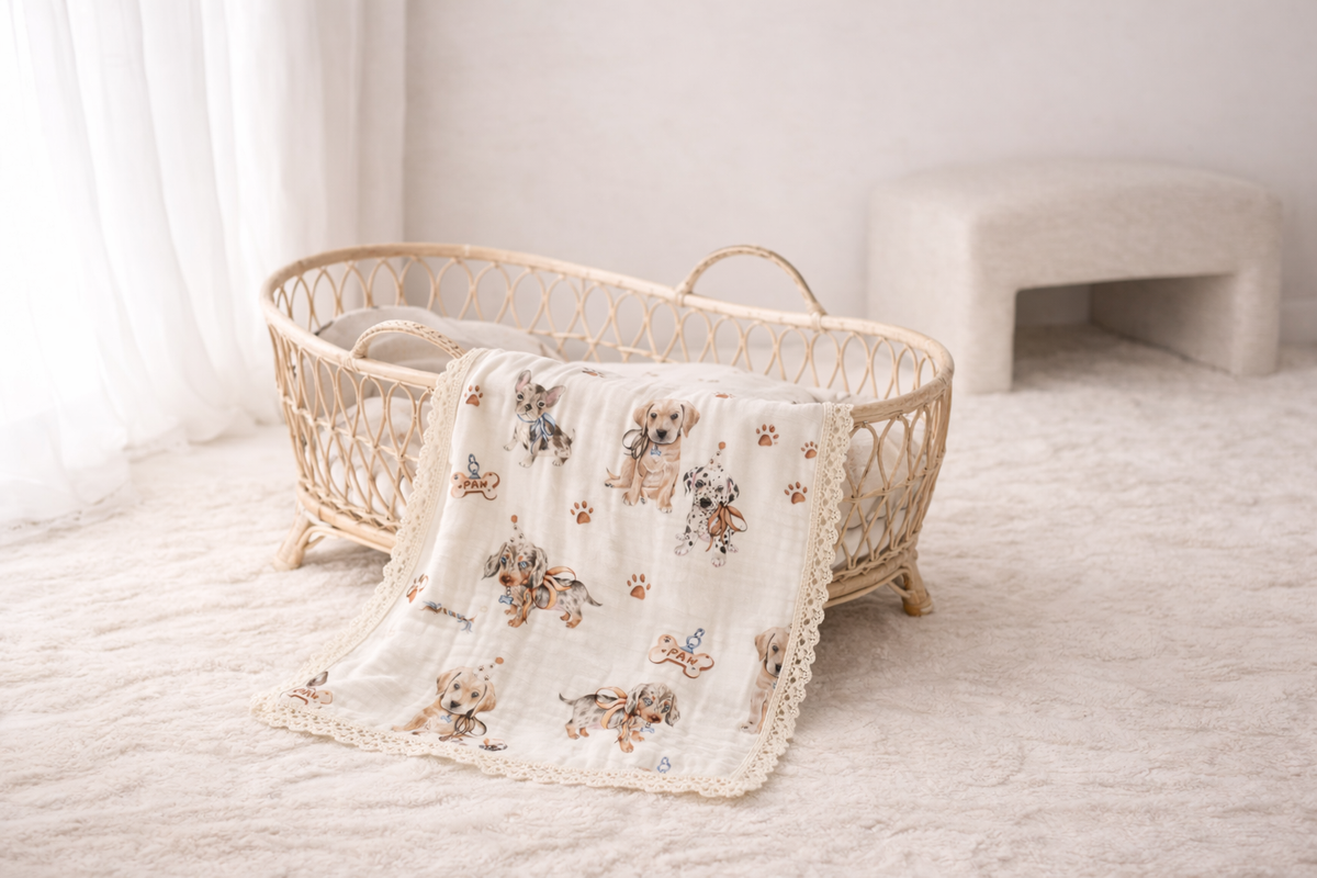 Confetti Kidz - Pawfect Pals Lace Edge Muslin Blanket