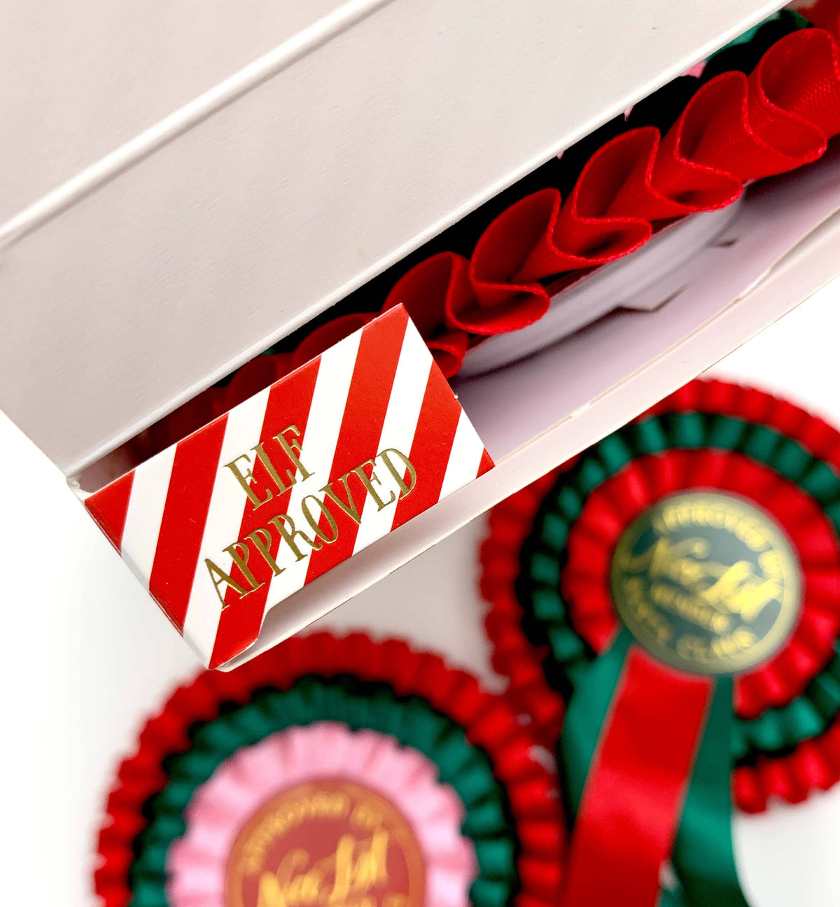 Black Bow Studio - Nice List Member Christmas Rosette Badge Red/Green