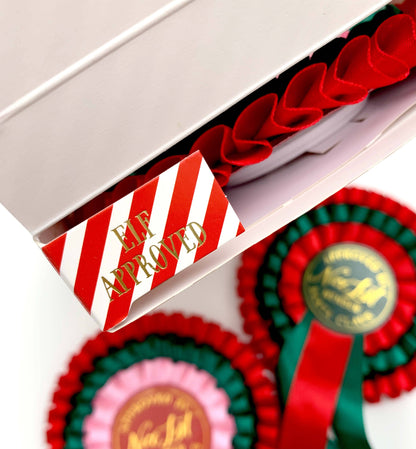 Black Bow Studio - Nice List Member Christmas Rosette Badge Red/Green