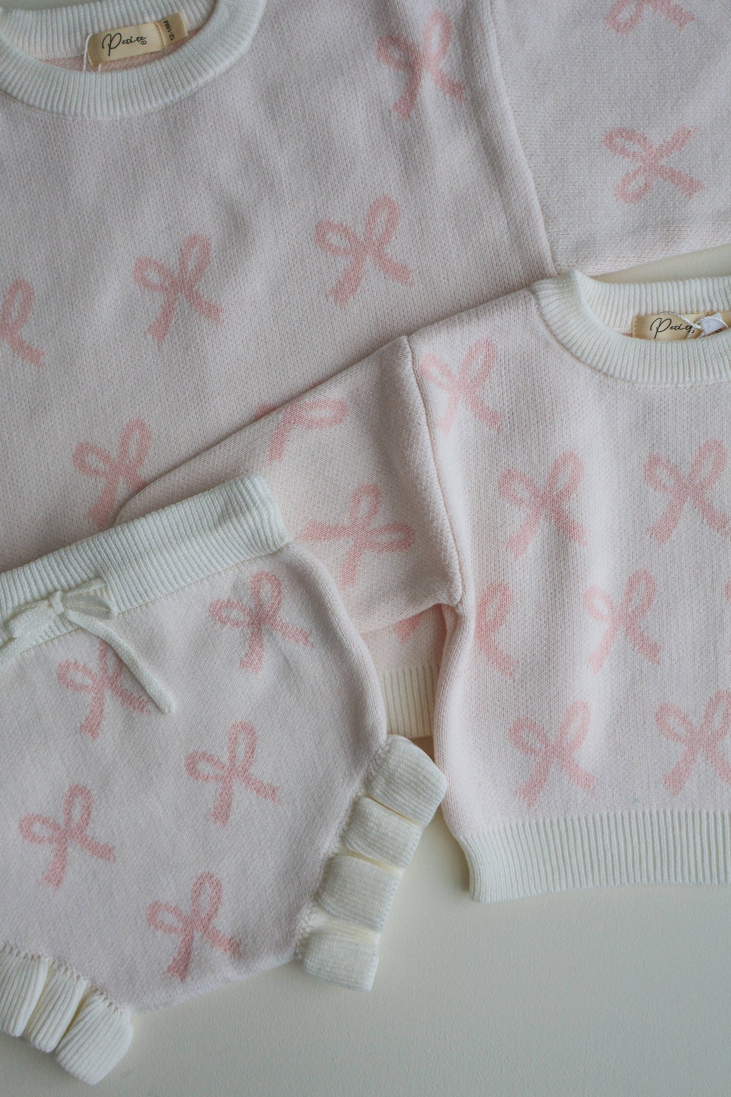 Petite + Co - BOW JUMPER | MILK + BABY PINK BOWS
