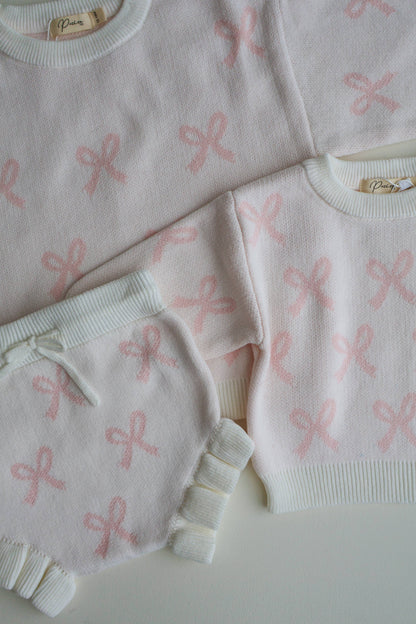 Petite + Co - BOW JUMPER | MILK + BABY PINK BOWS