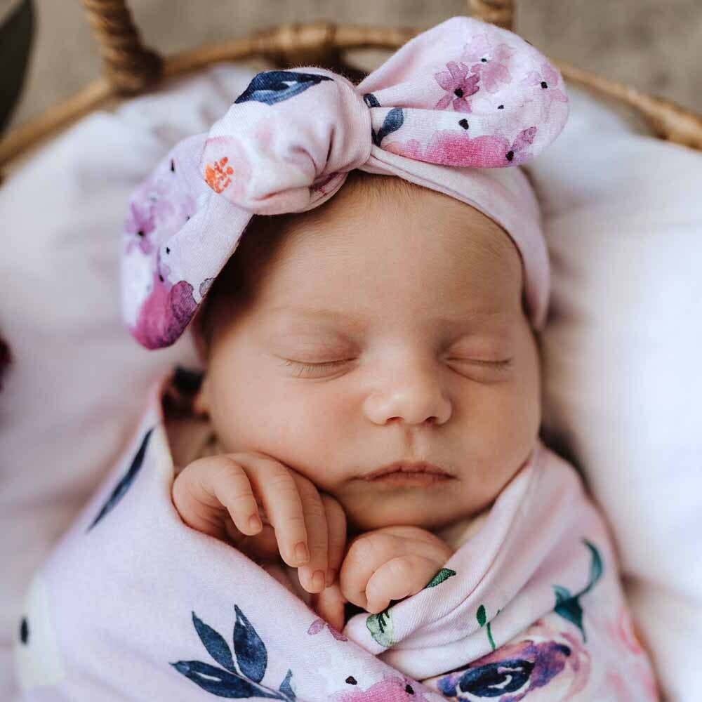 Snuggle Hunny - Floral Kiss Baby Jersey Wrap & Topknot Set