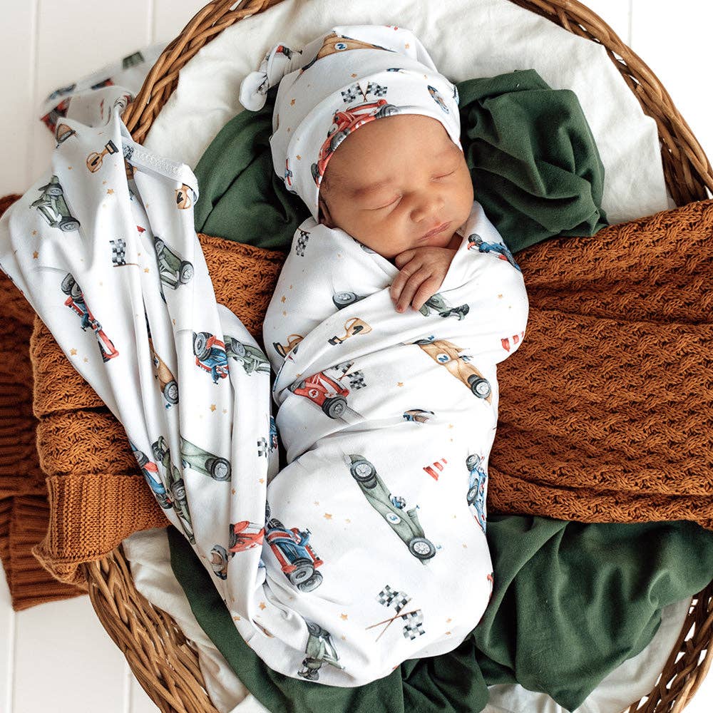 Snuggle Hunny - Little Racers Organic Jersey Wrap & Beanie Set