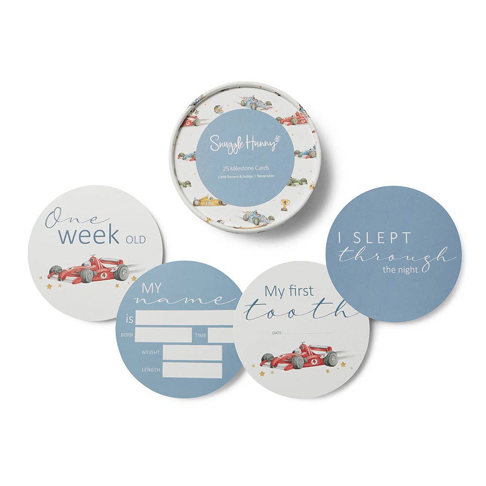 Snuggle Hunny - Little Racers & Indigo Reversible Milestone Cards