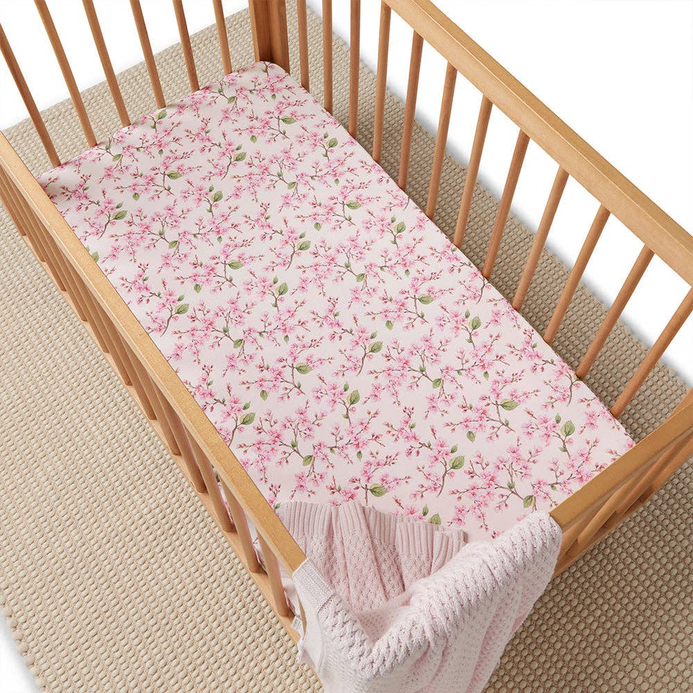 Snuggle Hunny - Cherry Blossom Organic Fitted Cot Sheet