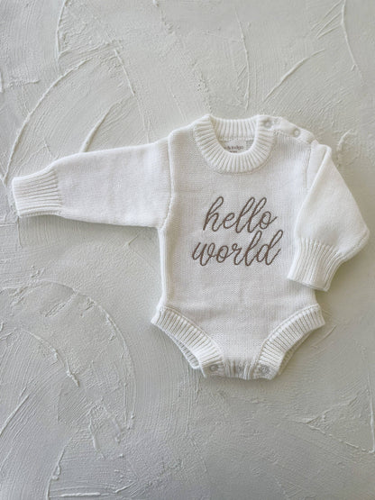 Elke & Indigo - Hello World L/S Romper - White/Mocha