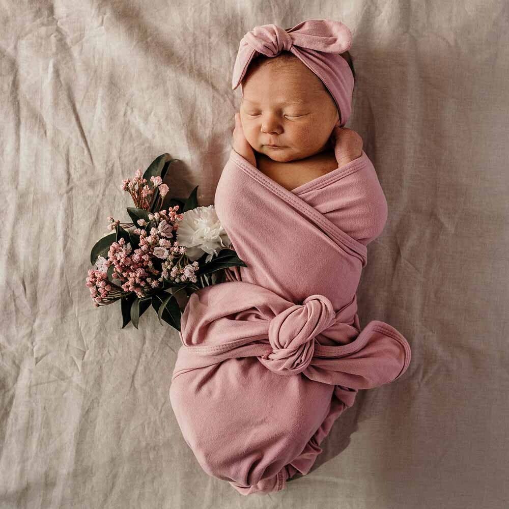 Snuggle Hunny - Jewel Pink Baby Jersey Wrap & Topknot Set