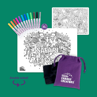 Little Change Creators - SAFARI | Washable Animal Colouring Activity Mat