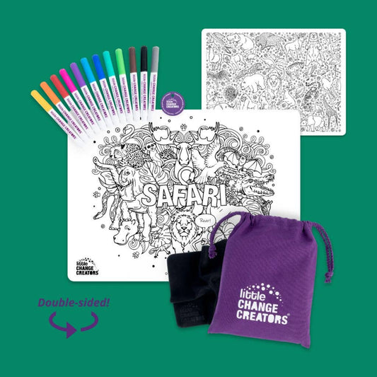 Little Change Creators - SAFARI | Washable Animal Colouring Activity Mat