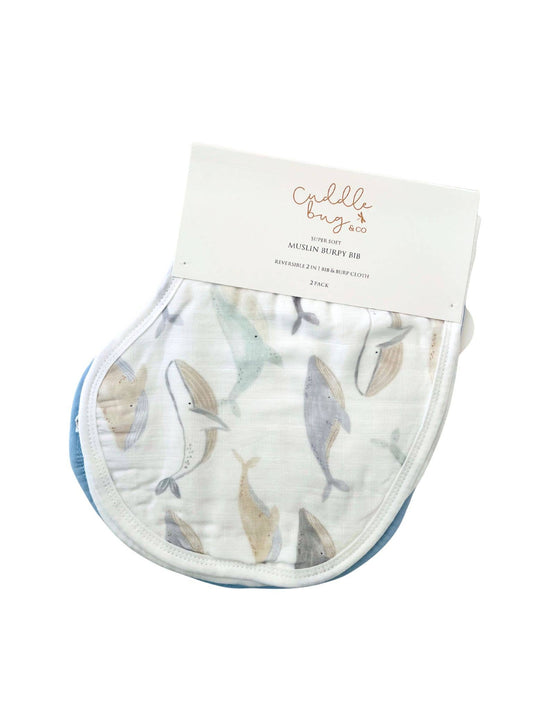 Cuddle Bug & Co - Burp Bib 2pk Whales & Blue