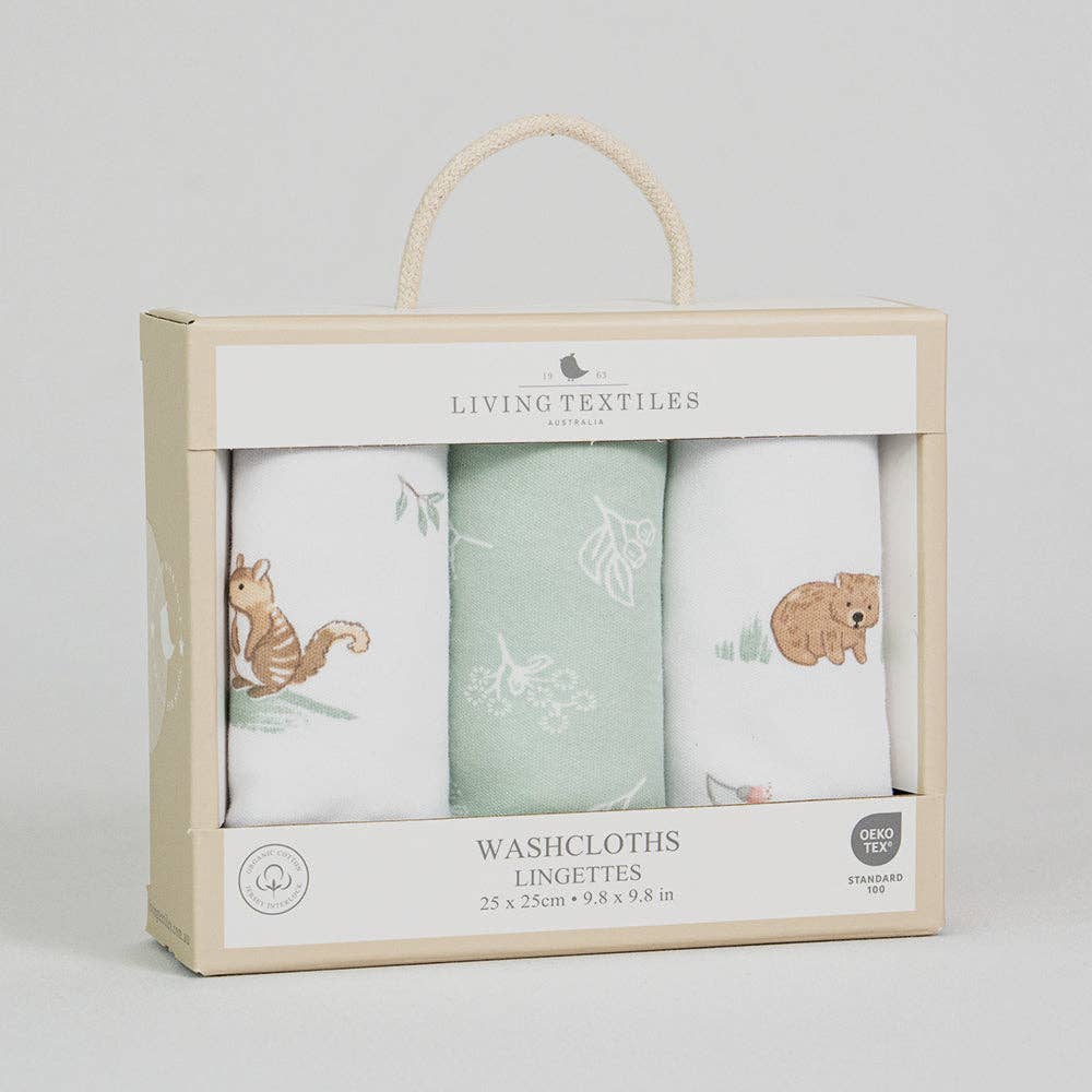 Living Textiles - 3 Pack Organic Wash Cloths - Australiana