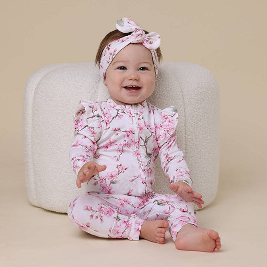 Snuggle Hunny - Cherry Blossom Organic Snugglesuit Convertible Romper with Frill