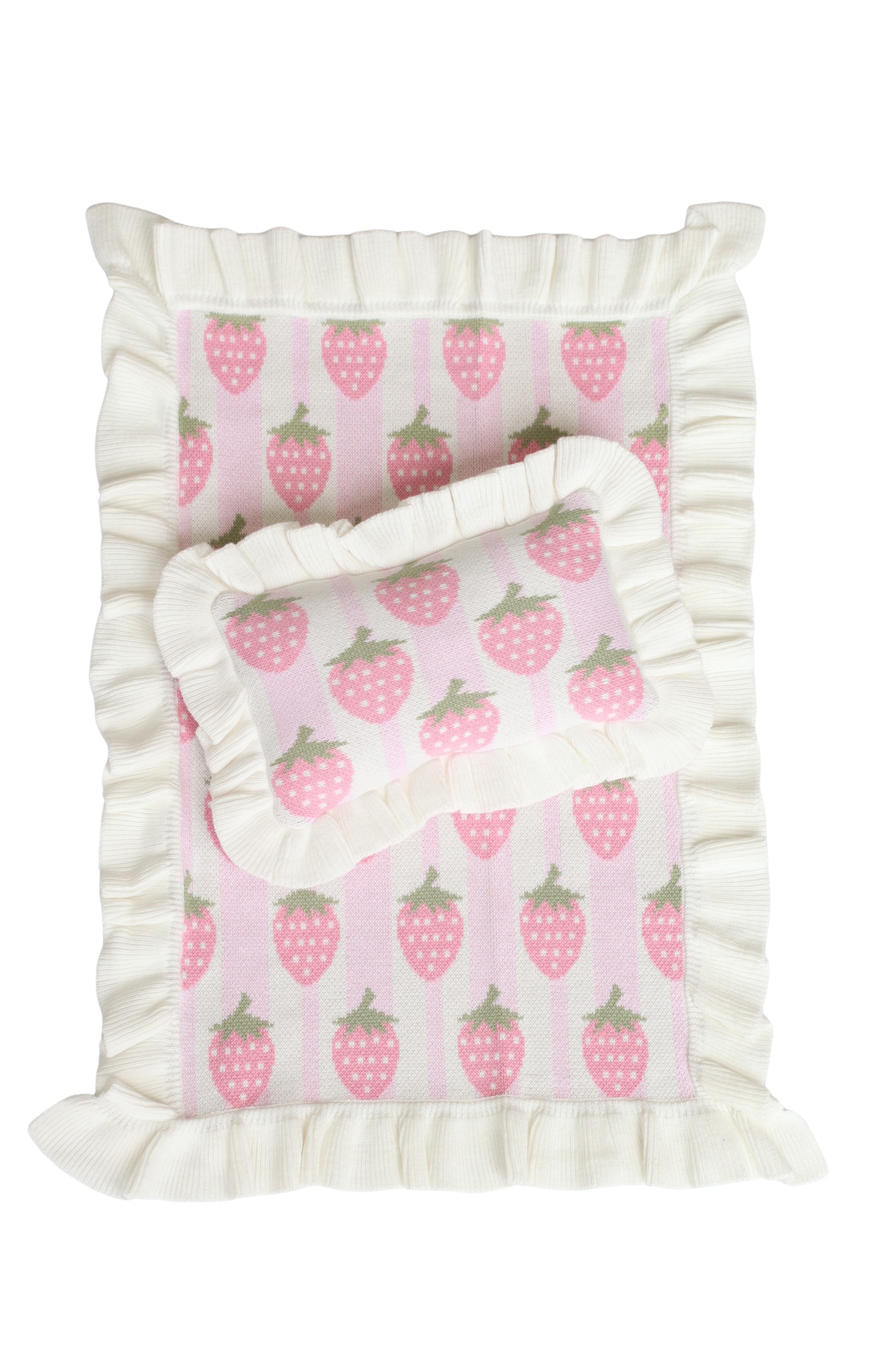 SALLI COLLECTIVE - Strawberry frilled doll Blanket + Pillow set