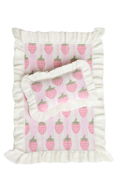 SALLI COLLECTIVE - Strawberry frilled doll Blanket + Pillow set