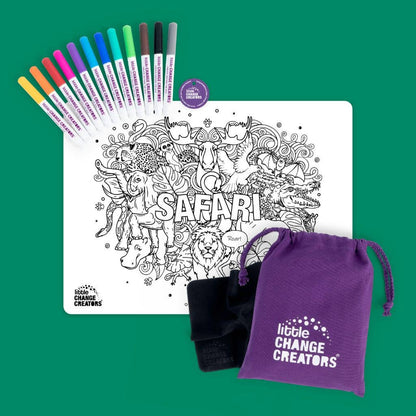 Little Change Creators - SAFARI | Washable Animal Colouring Activity Mat