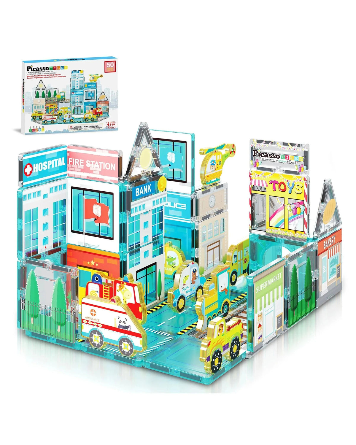 Picasso Tiles Metro City Set with 8 Vehicles