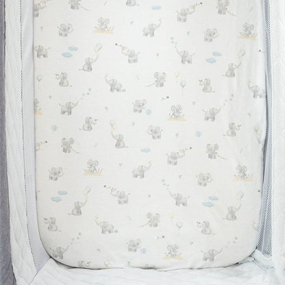 Living Textiles - Organic Port-a-Cot Fitted Sheet - Elephant Playtime