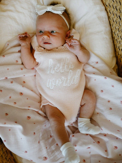 Elke & Indigo - Hello World Scallop Romper - Pink/White