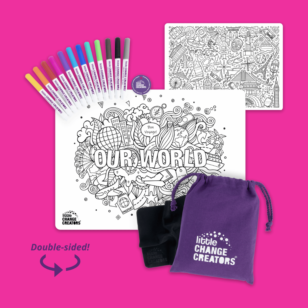 Little Change Creators - OUR WORLD | Re-FUN-able™ Colour-In Placemat for Kids