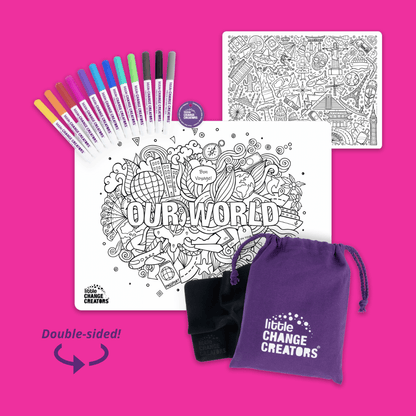 Little Change Creators - OUR WORLD | Re-FUN-able™ Colour-In Placemat for Kids