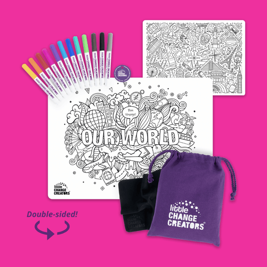 Little Change Creators - OUR WORLD | Re-FUN-able™ Colour-In Placemat for Kids