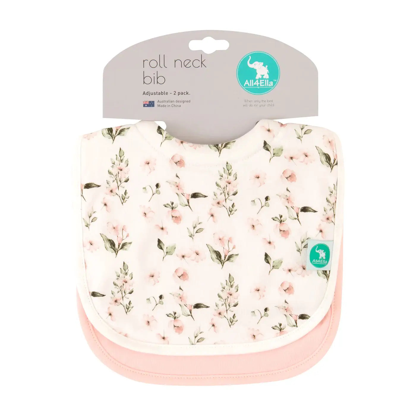 All4Ella - Roll Neck Bib 2pk - Pink Flower