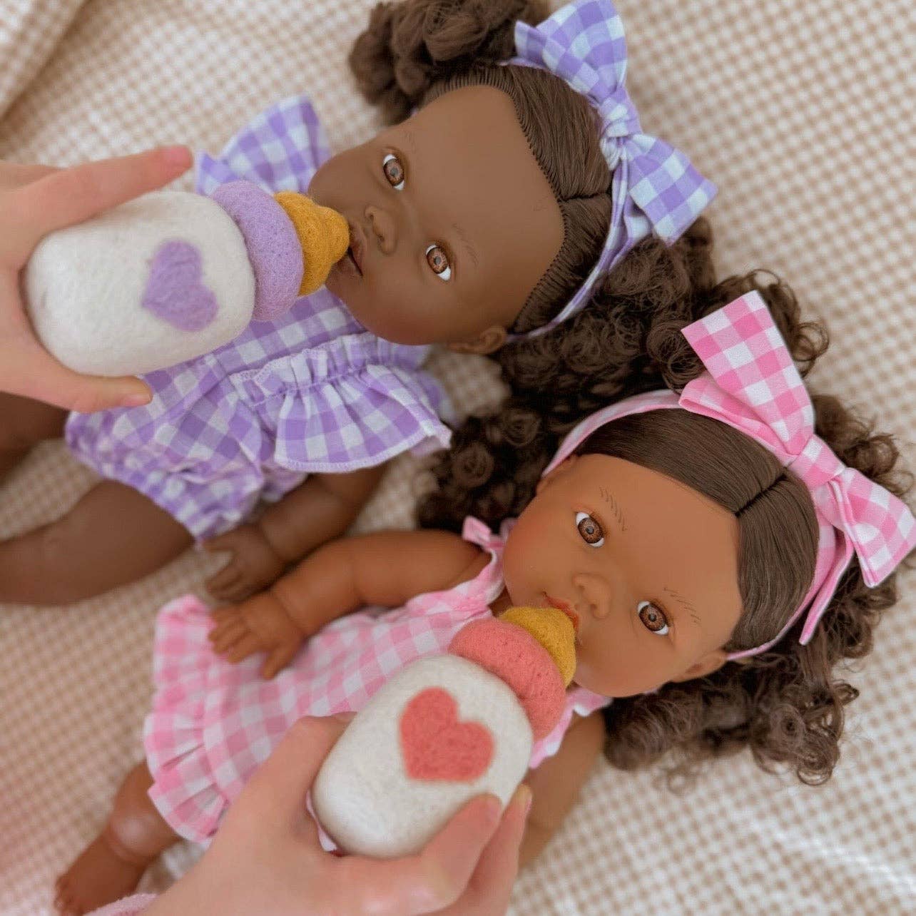 SALLI COLLECTIVE - Lilac Gingham Doll Clothes Doll Romper Outfit for Miniland, Baby Dolls & 38cm Dolls