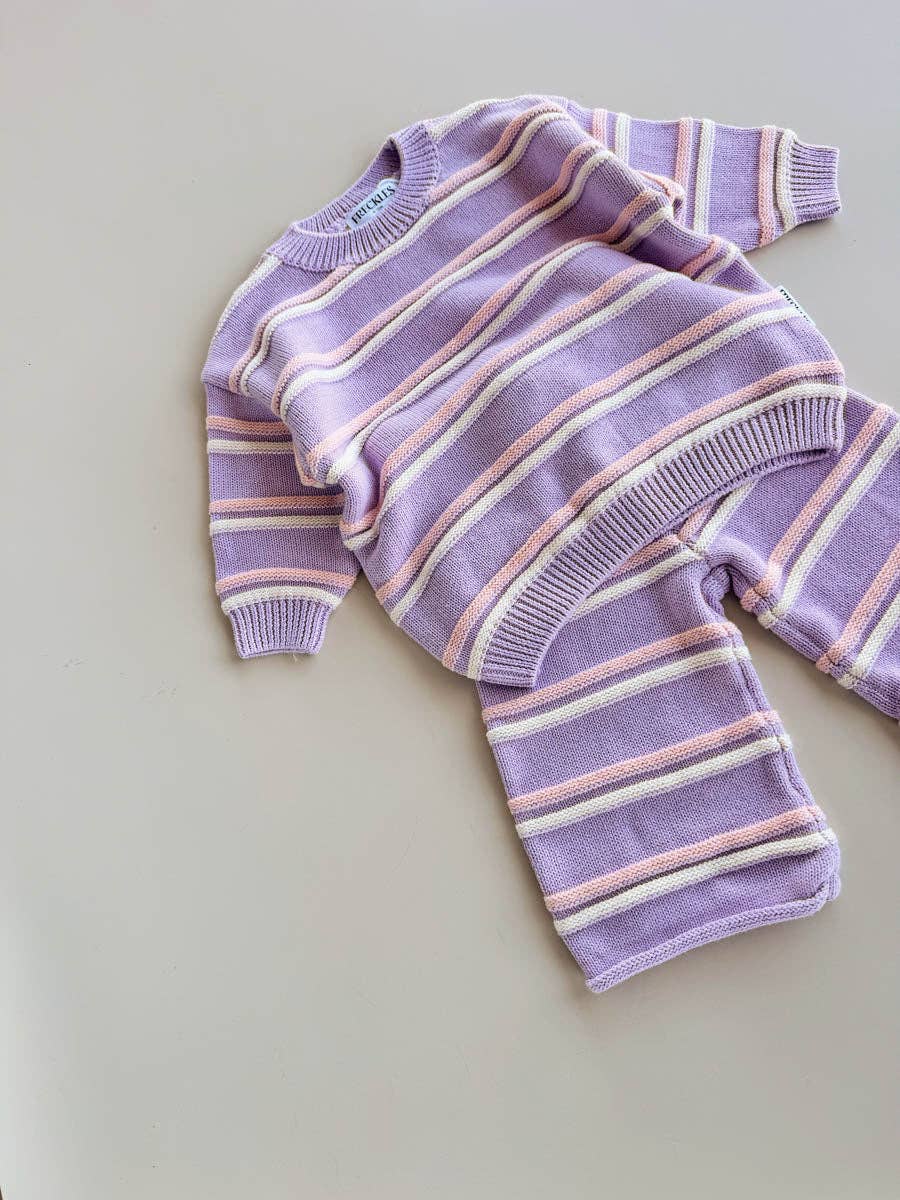 FRECKLES the label - Raised Stripe Knit SET  | Aster/Sweetpea/Snow