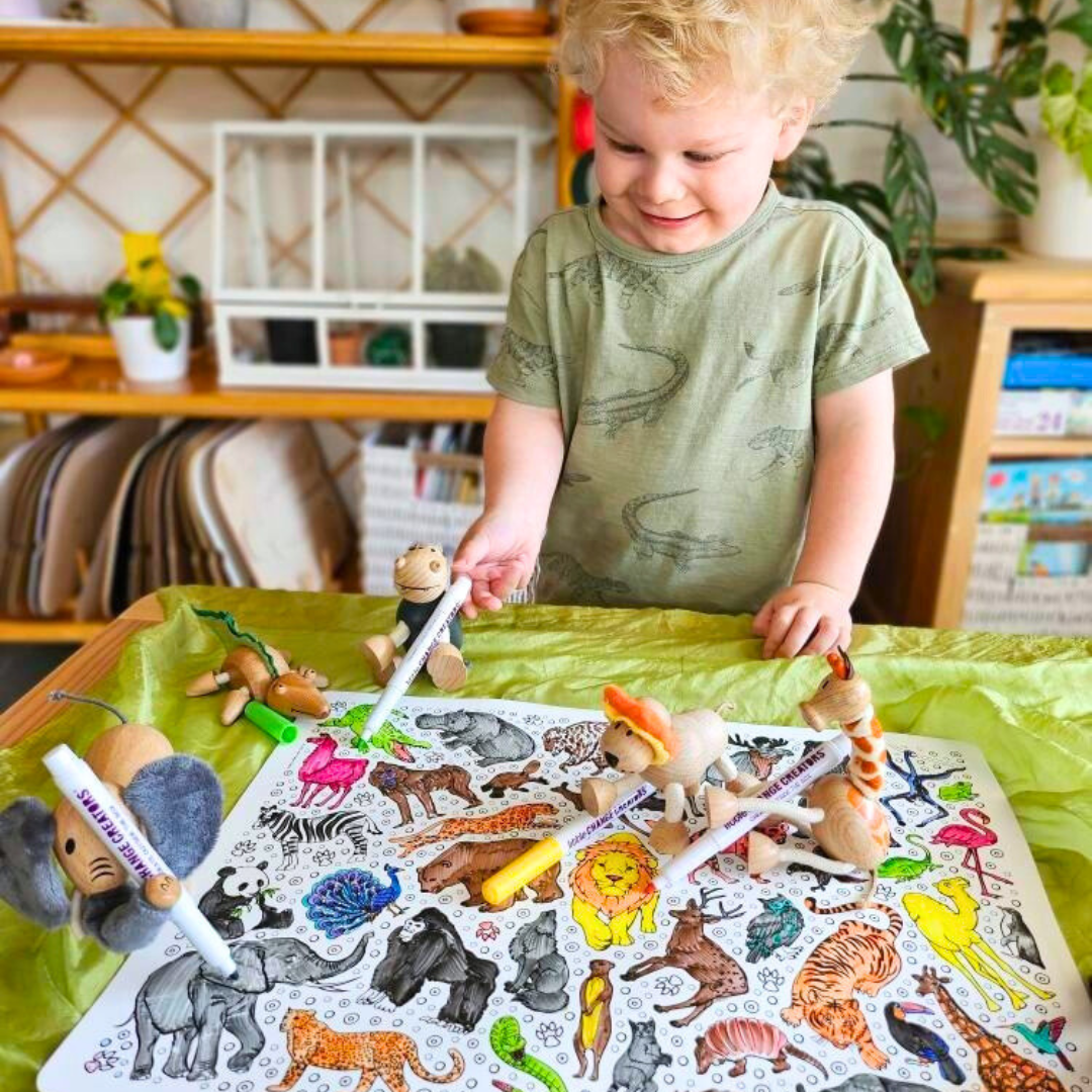 Little Change Creators - SAFARI | Washable Animal Colouring Activity Mat