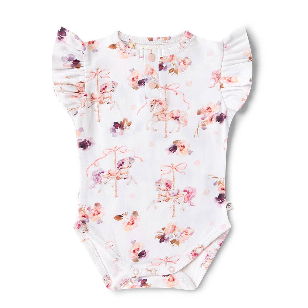 Snuggle Hunny - Carousel Short Sleeve Organic Bodysuit with Frill