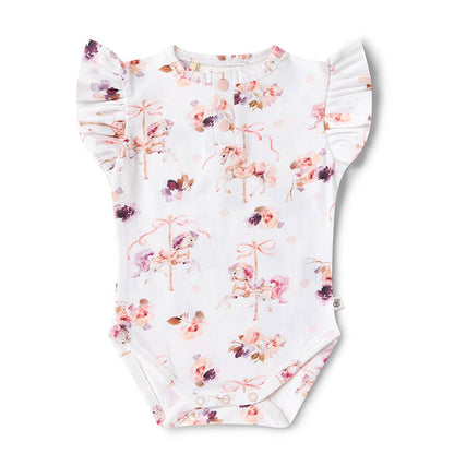 Snuggle Hunny - Carousel Short Sleeve Organic Bodysuit with Frill