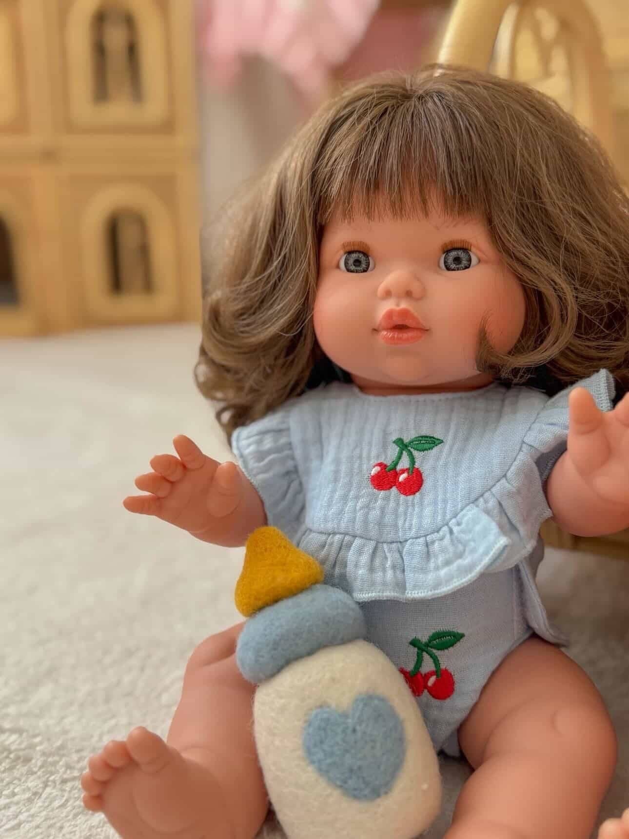 SALLI COLLECTIVE - Cherry Frilled Bib & Diaper Doll Set 🍒
