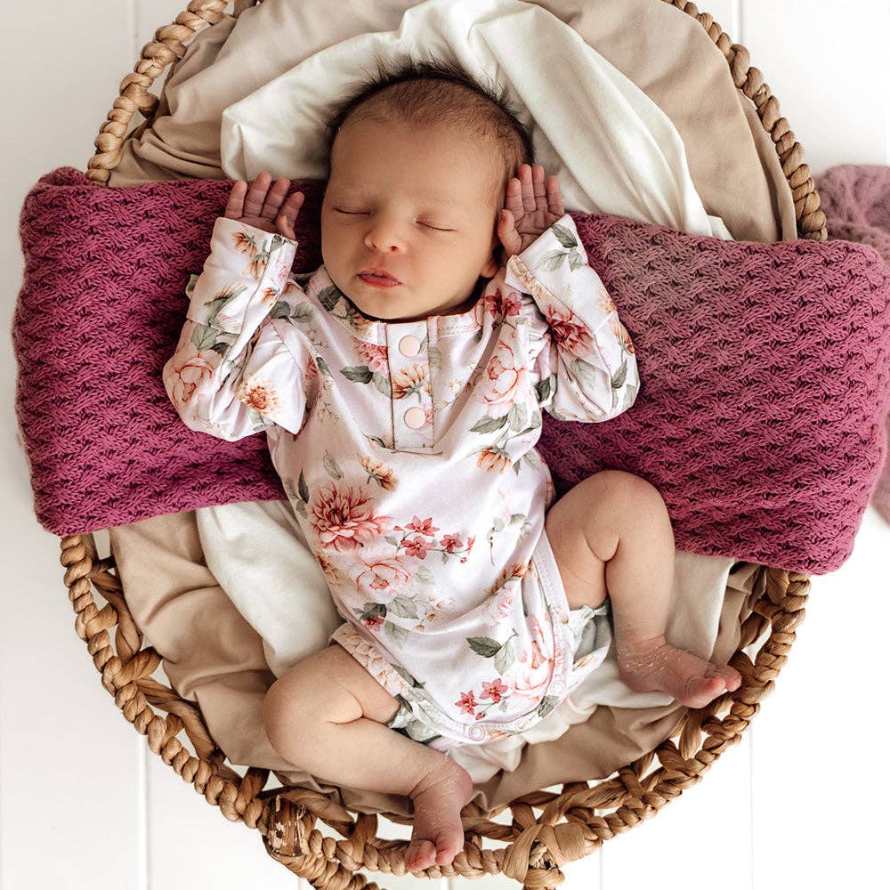 Snuggle Hunny - Birds & Blooms Long Sleeve Organic Bodysuit with Frill