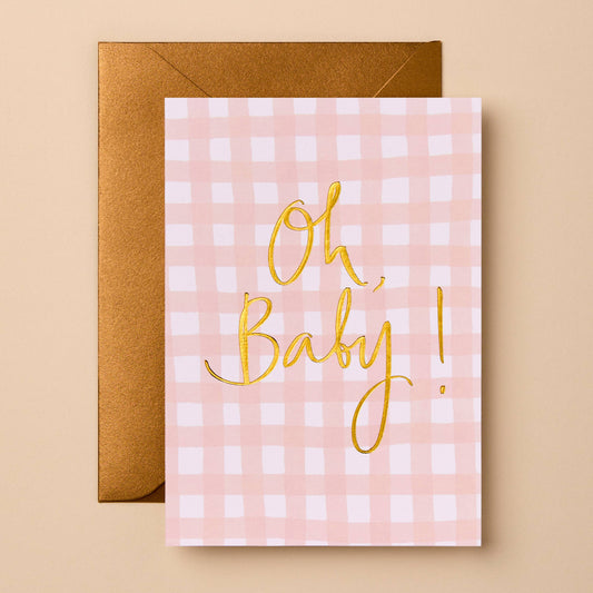 Gabrielle & Celine Greeting Cards Australia - Oh Baby Gingham Greeting Card | Luxury Foil Design