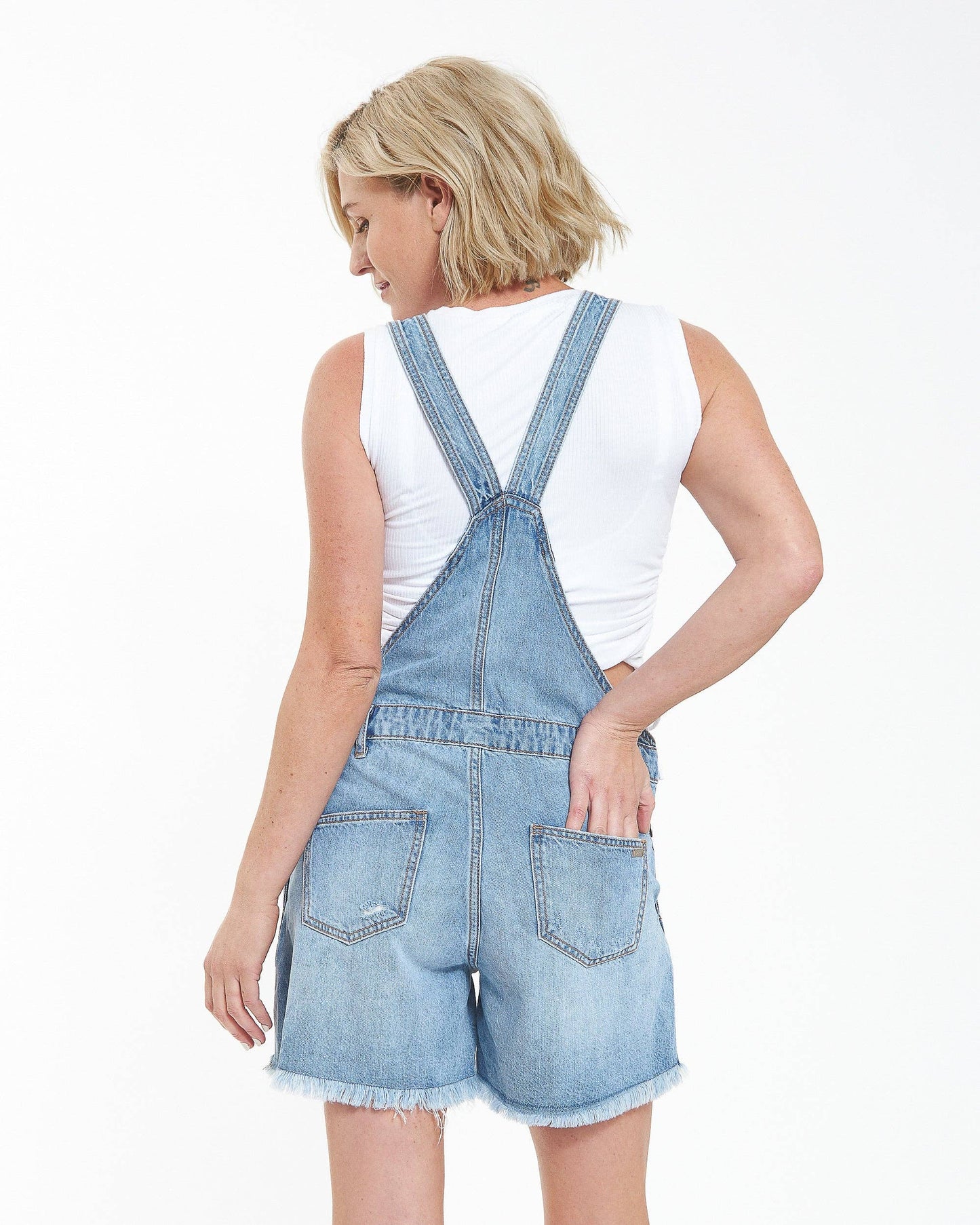 Ripe Maternity - Denim Short Overalls Pale Blue
