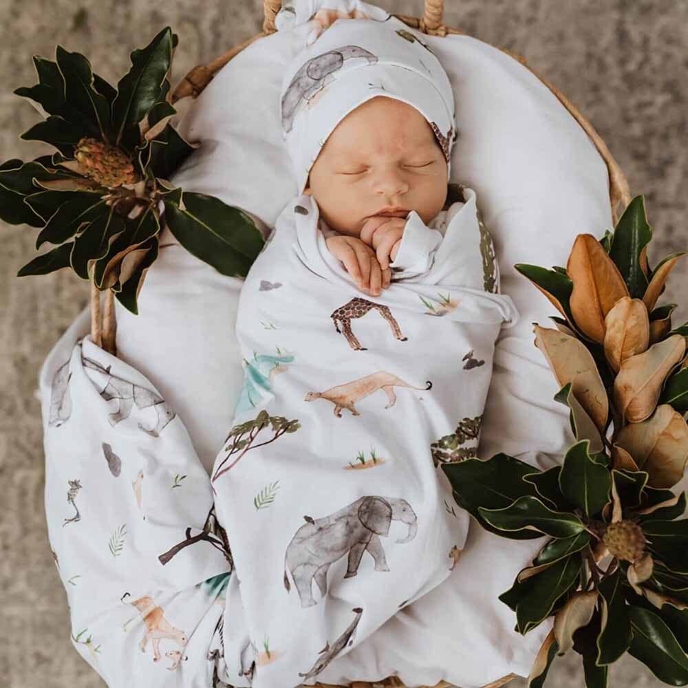 Snuggle Hunny - Safari Baby Jersey Wrap & Beanie Set