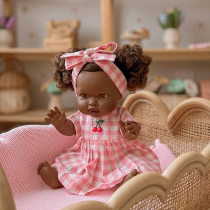 SALLI COLLECTIVE - Blush Cherry 🍒 Gingham Chloe Gingham dress - Fits 34-38cm Minikane Gordis, Mini Colettos, Llorens dolls