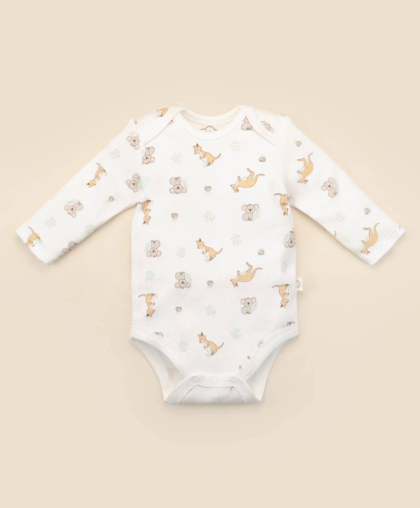 Lūmmi in Colour Babywear - Organic Cotton Baby Long Sleeve Bodysuit - Kangaroo & Koala