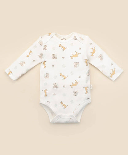 Lūmmi in Colour Babywear - Organic Cotton Baby Long Sleeve Bodysuit - Kangaroo & Koala