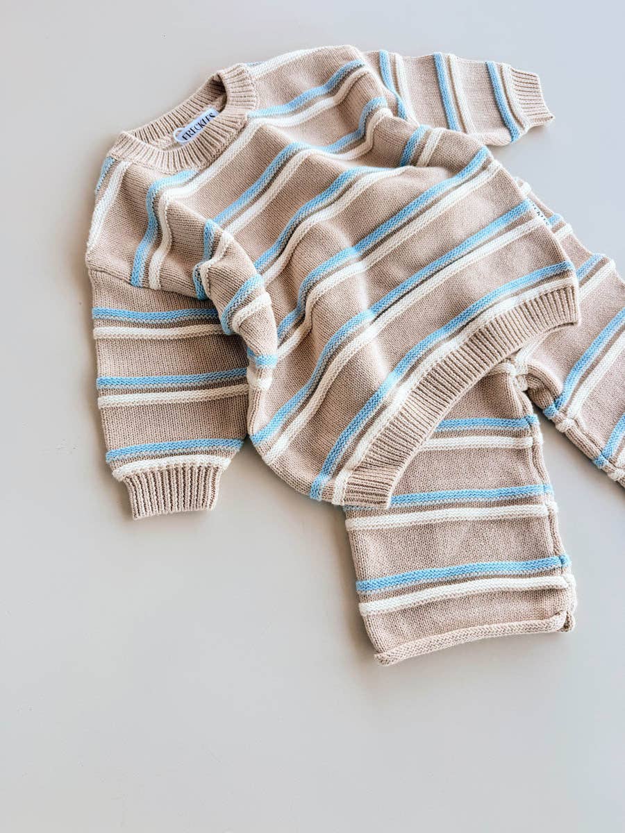FRECKLES the label - Raised Stripe Knit SET  | Oat/Arctic/Snow
