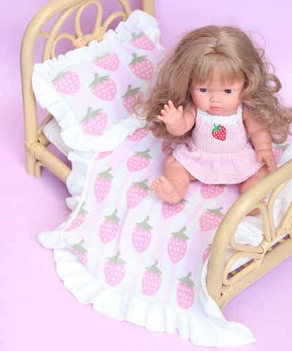 SALLI COLLECTIVE - Strawberry frilled doll Blanket + Pillow set