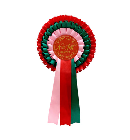 Black Bow Studio - Nice List Member Christmas Rosette Badge Pink/Red