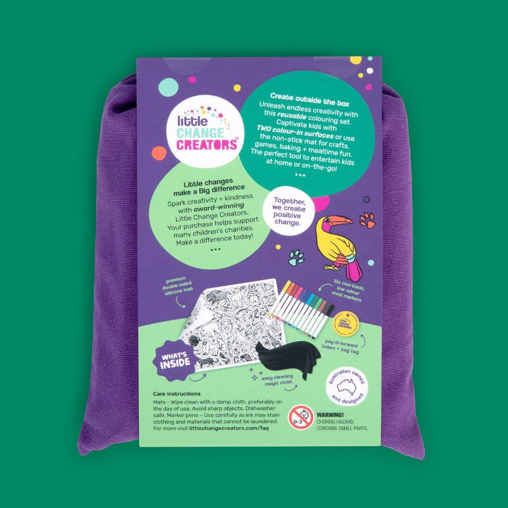 Little Change Creators - SAFARI | Washable Animal Colouring Activity Mat