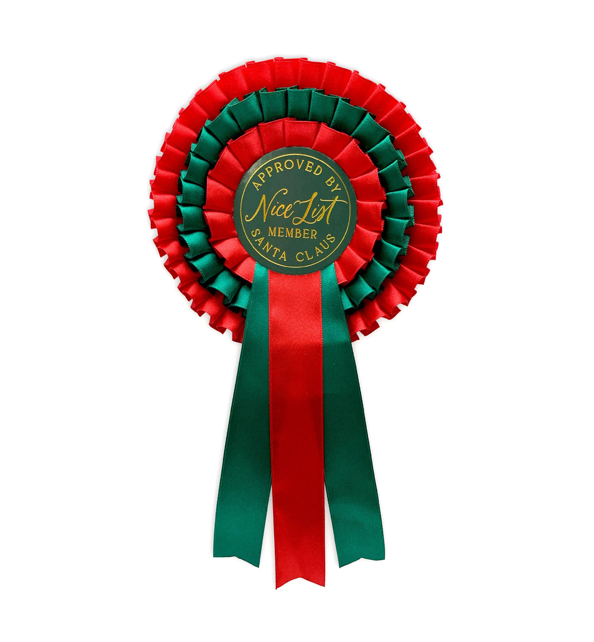 Black Bow Studio - Nice List Member Christmas Rosette Badge Red/Green