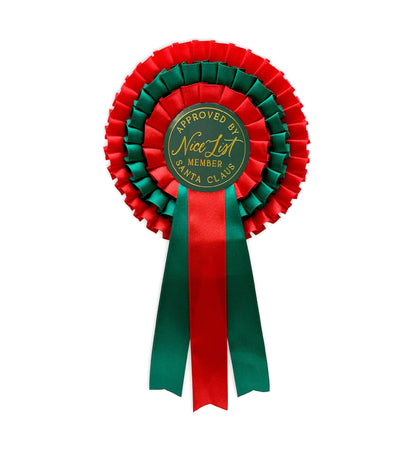 Black Bow Studio - Nice List Member Christmas Rosette Badge Red/Green