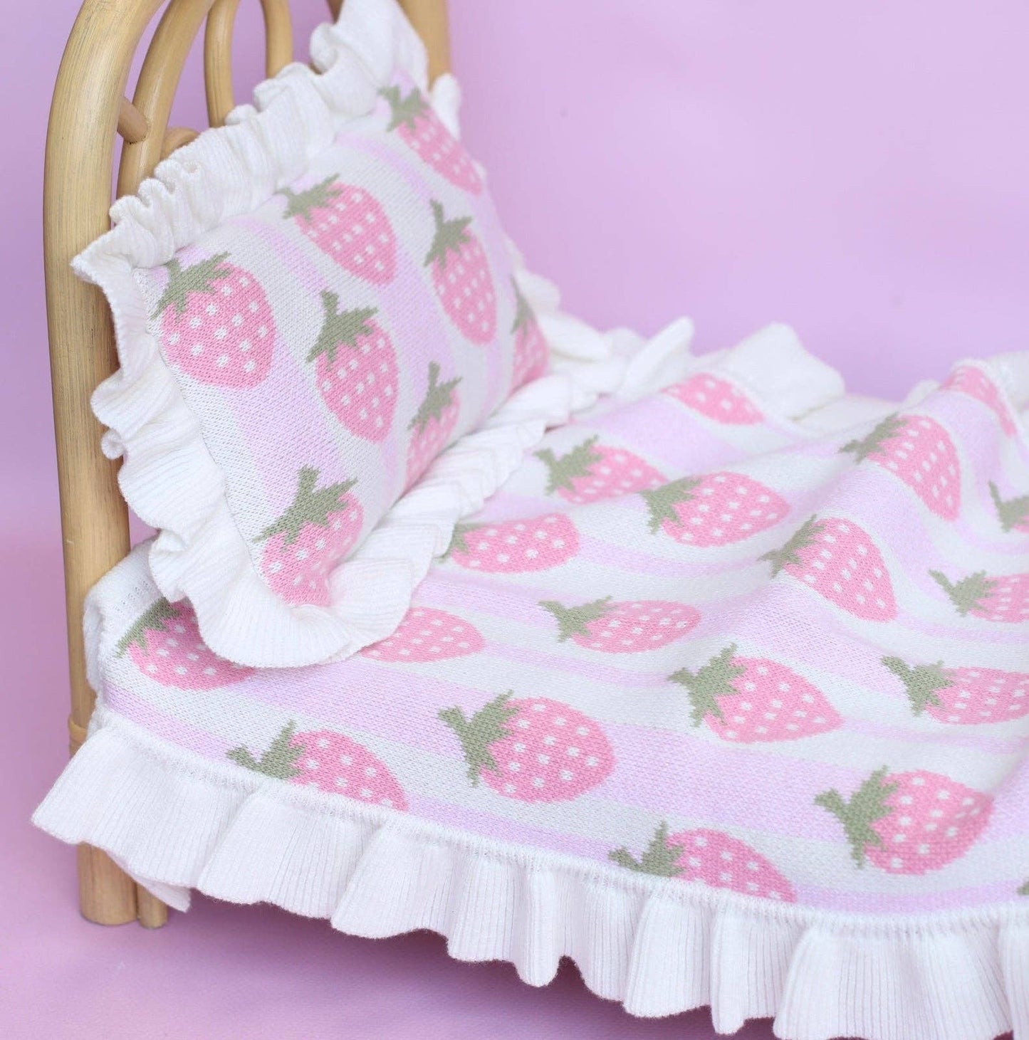 SALLI COLLECTIVE - Strawberry frilled doll Blanket + Pillow set