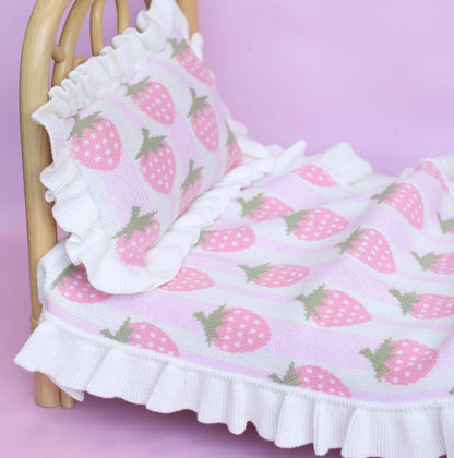 SALLI COLLECTIVE - Strawberry frilled doll Blanket + Pillow set