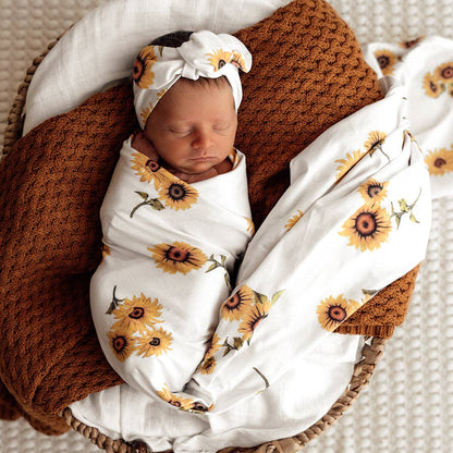 Snuggle Hunny - Sunflower Organic Jersey Wrap & Topknot Set