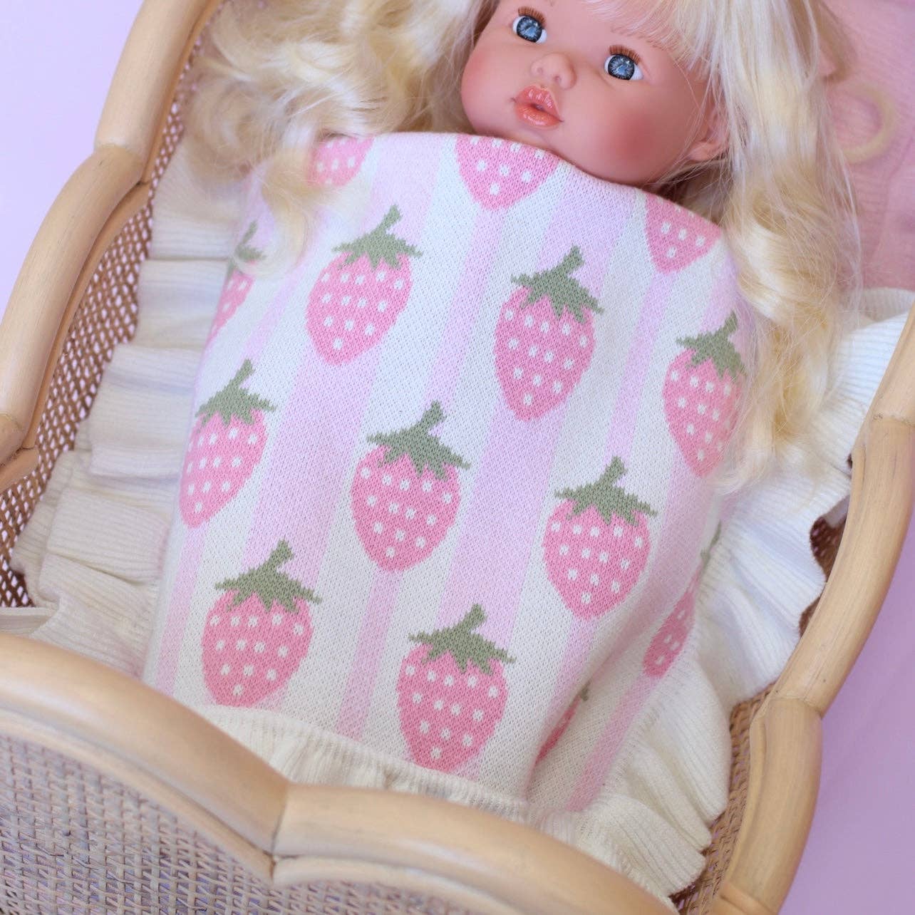 SALLI COLLECTIVE - Strawberry frilled doll Blanket + Pillow set